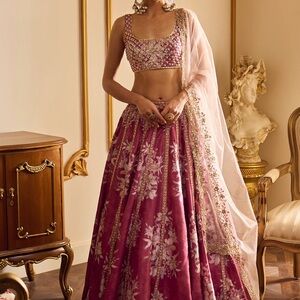 Maroon Floral Printed Lehenga - Indian Wedding Outfit